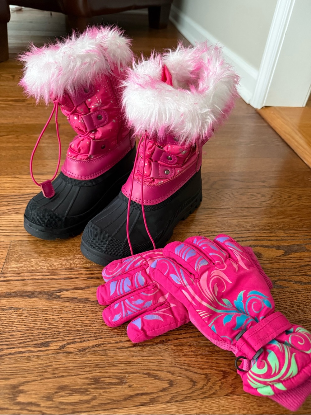 Kids Pink "KSnow" Winter Snow Boots & Gloves Set